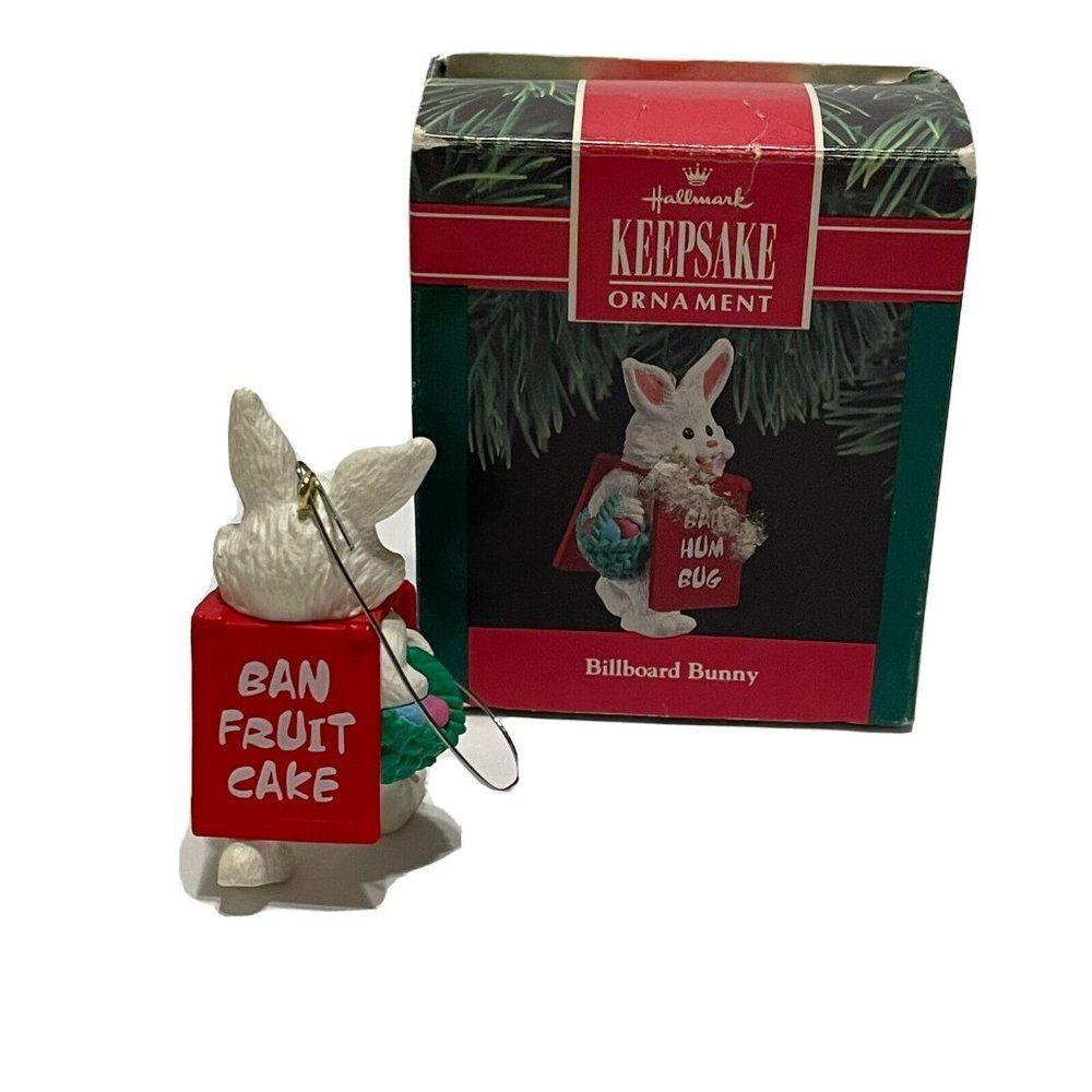 Hallmark Vtg 1990 Bah Hum Bug Billboard Bunny Christmas Ornament Ban Fruitcake